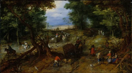 Une route forestière avec des voyageurs, 1607